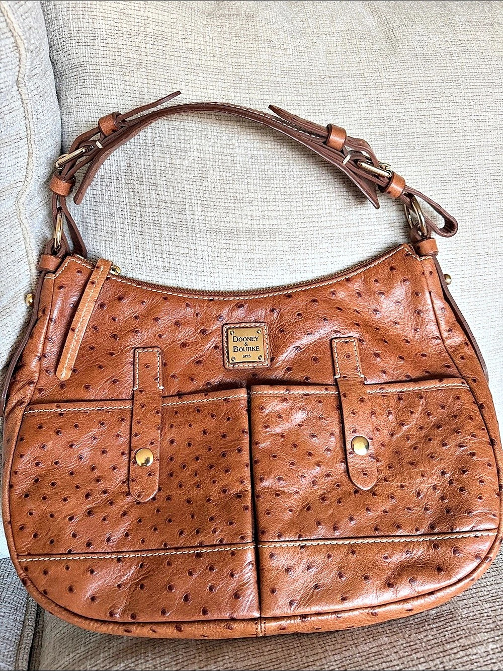 Dooney & Bourke Ostrich Collection Pocket Hobo / Shoulder Bag Brown Shoulder Bag